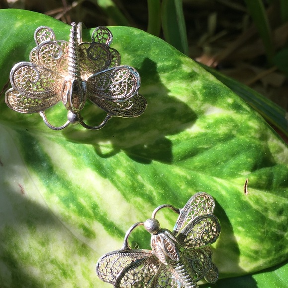 VINTAGE MEXICAN SILVER BUTTERFLY EARRINGS - Picture 4 of 6